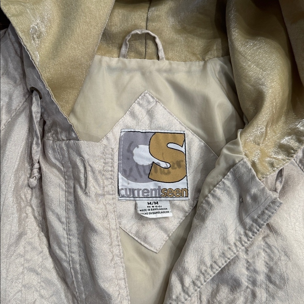 Vintage Style Hooded Utility Jacket Beige Drawstring Waist Size M - Picture 2 of 7